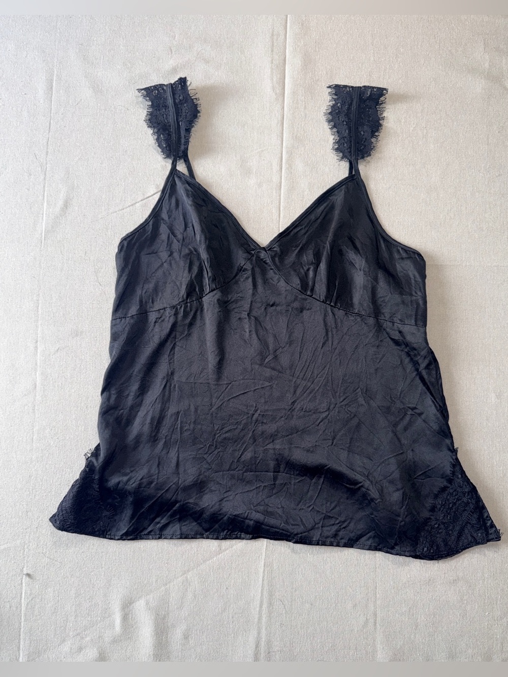 Johnny Was Love - Black Silk Cami w/ Lace Detail  - Medium